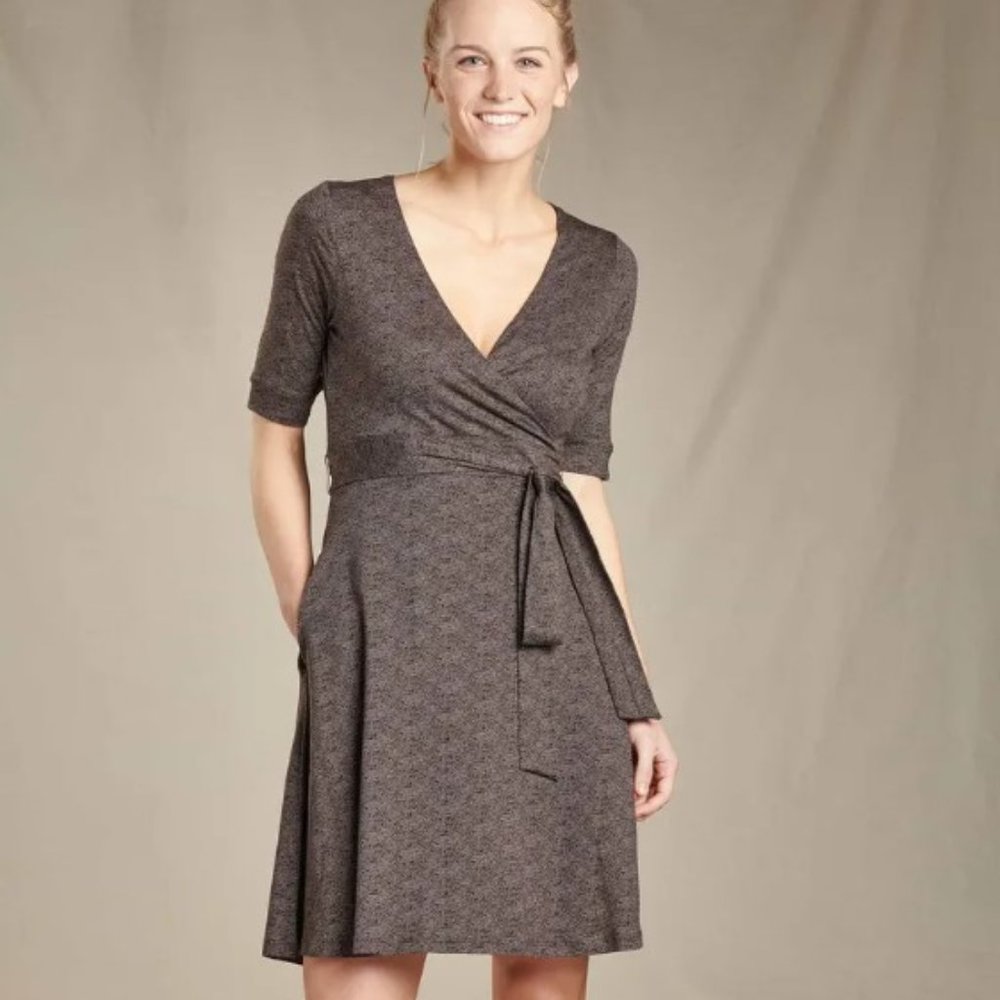 Toad & Co Faux Wrap Cafe Knee Length Dress Herringbone Brown Size Small